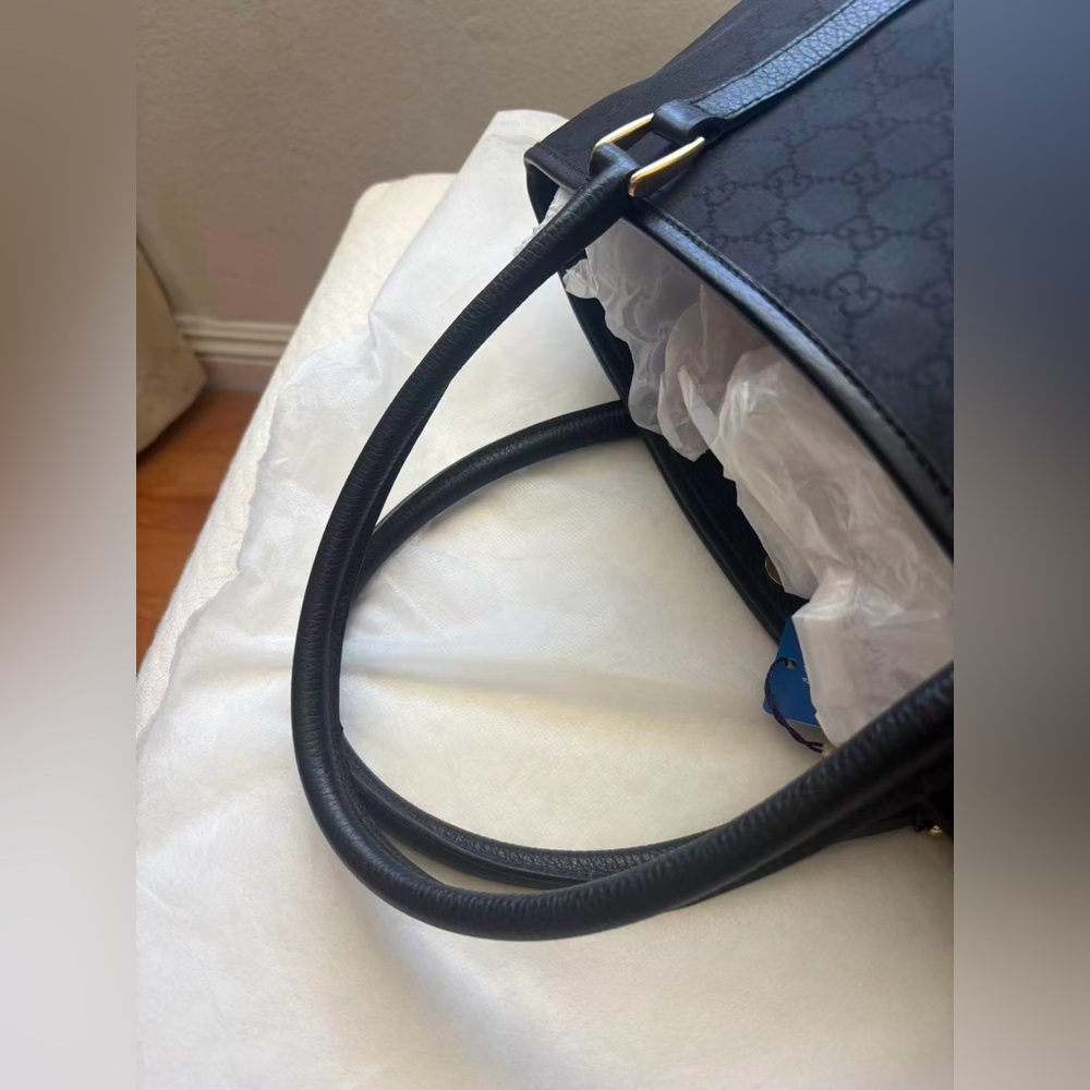 GUCCI GG Canvas Tote Bag Black Large Shopper Authentic Italy - Picture 13 of 16